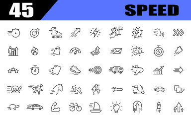 Speed and performance icon set. Containing fast, productivity. line art sign.