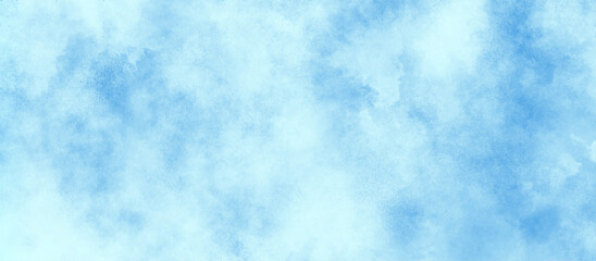 Obraz premium Clear blue color watercolor cloudy sky with tiny white cloud, White Cloudy Blue Sky Watercolor with stains, art abstract blue color paper texture background, Abstract Bluesky WaterColor grunge.