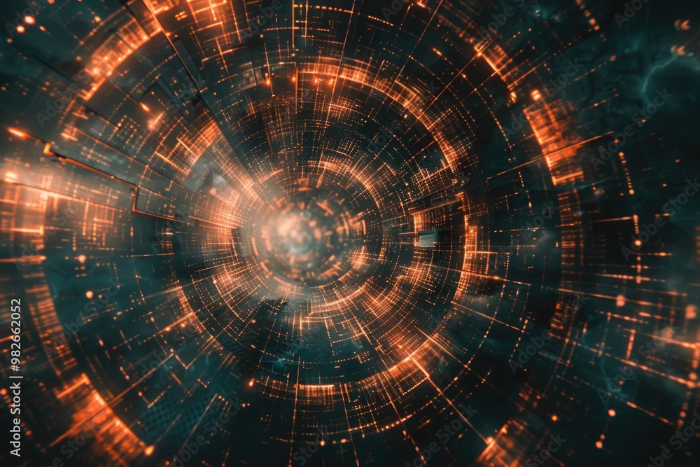 Poster abstract representation of a tunnel with dark and orange colors