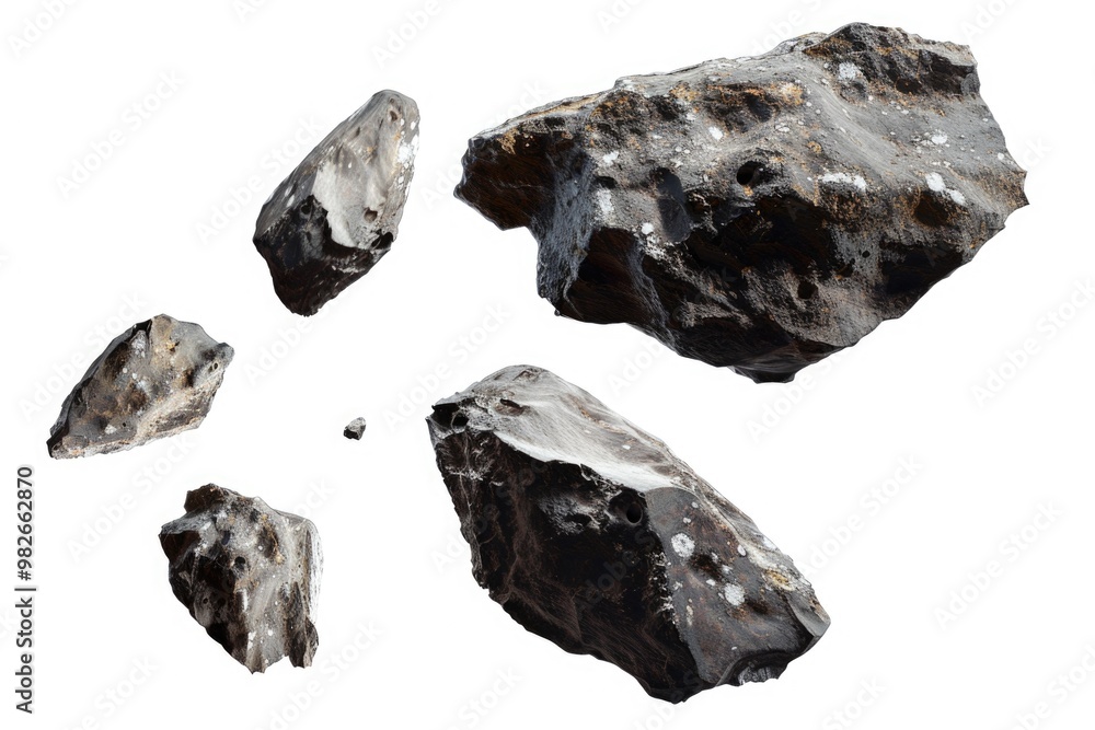 Poster a group of rocks sits on top of a white surface, perfect for use in product photography or as a text