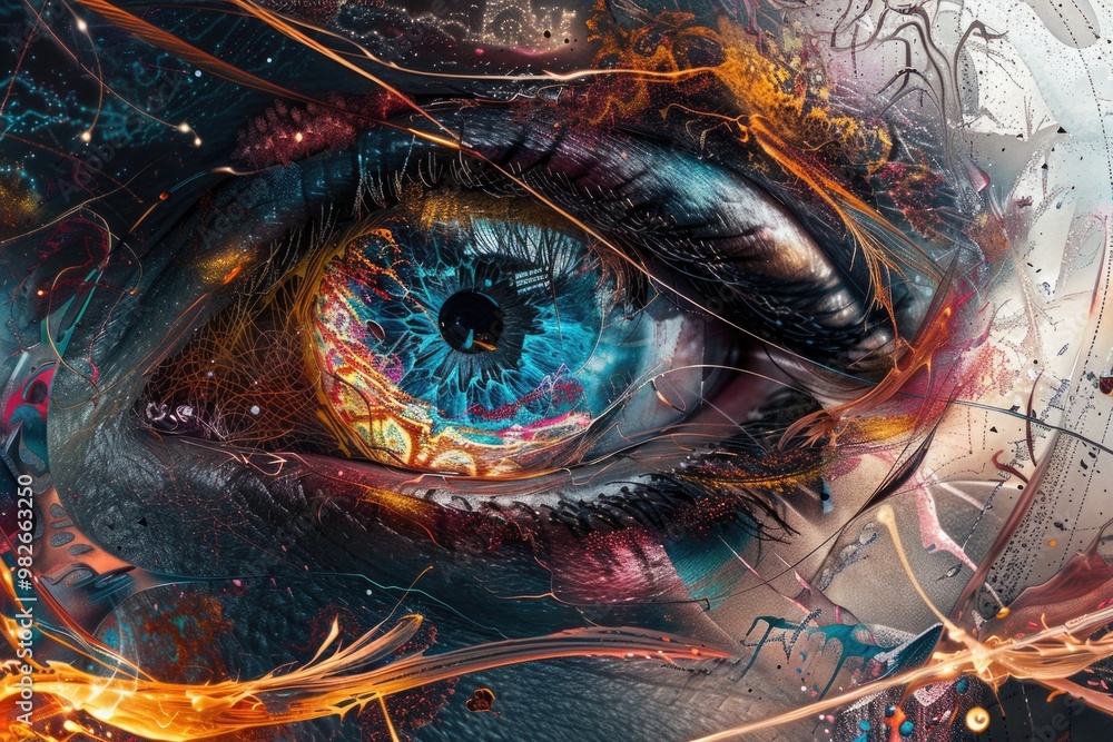 Poster a detailed view of an individual's eye, perfect for depicting a character or adding realism to a sce