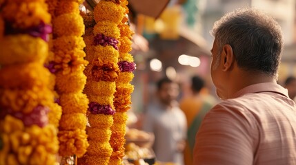 A bustling market filled with Diwali decorations, sweets, and gifts, capturing the festive atmosphere leading up to the celebration