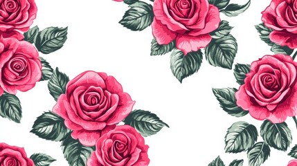 A vibrant vine of roses and foliage winding elegantly on a white background, with intricate details in both the flowers and leaves 