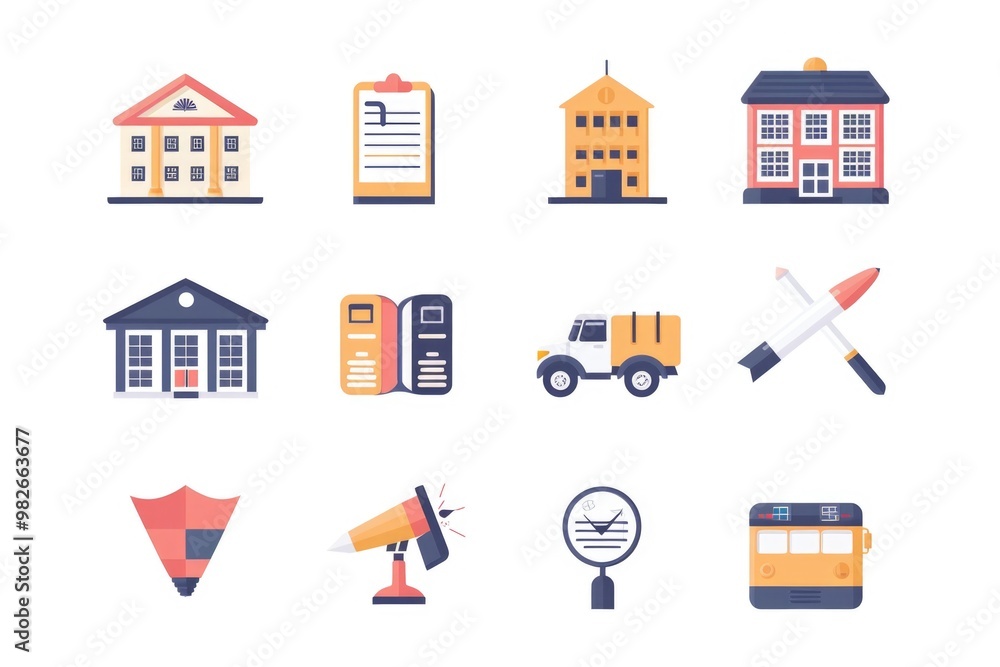 Poster various architectural styles and designs on a plain white background, ideal for use in presentations