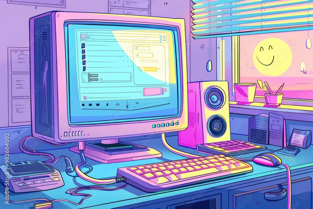 Leinwandbilder a desktop computer sitting on a desk with a keyboard and monitor