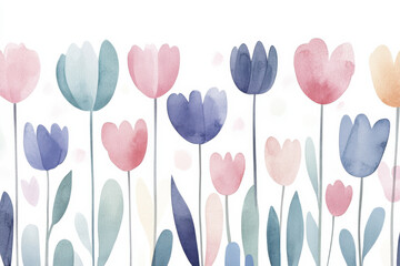 Elegant watercolor tulip illustration in soft pastel hues on a white background. Delicate floral art, perfect for spring themes and decor.