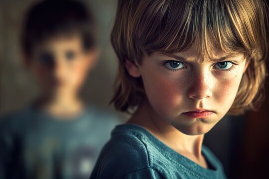Angry Boy with Another Child in the Background