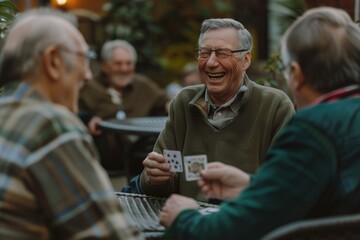 Group of seniors enjoying card game together - Powered by Adobe