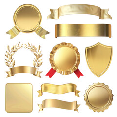 PNG gold badge element set, transparent background
