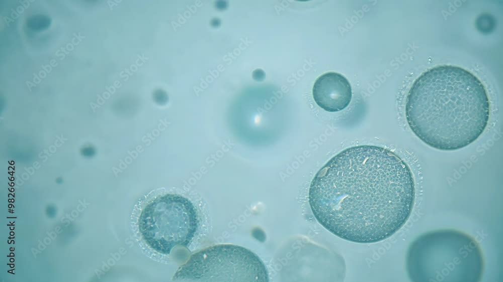 Poster translucent blue bubbles floating in liquid, creating a serene and abstract underwater effect