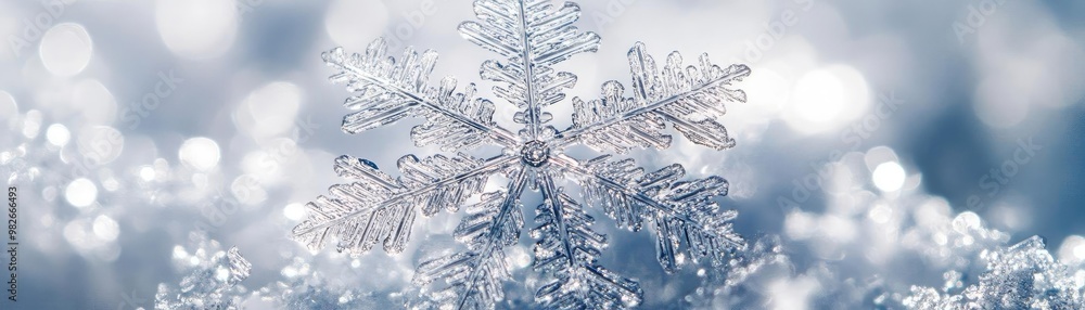 Poster a beautiful close-up of a snowflake, showcasing its intricate patterns and sparkling details against