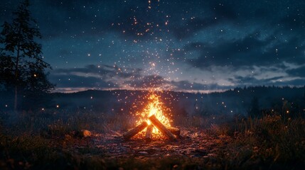 Starry Night Campfire - Illuminated Outdoor Adventure.