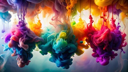 Vibrant Ink Blots Suspended in a Gentle Haze