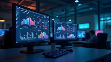 Naklejka premium Business Analytics Dashboard On Computer Screen