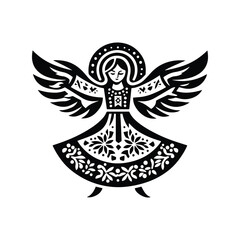 Obraz premium angel with folk art decoration in black and white illustrations, cutout graphic