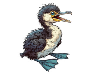 Baby cormorant color on a white background