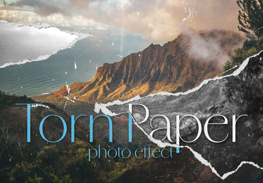 Torn Paper Photo Effect Mockup, Ripped Texture