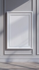 White blank frame mockup and grey wall and wooden floor living room story portrait background