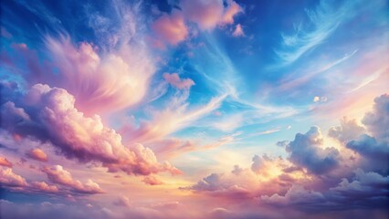 Fototapeta premium Dreamy pastel sky with soft brush strokes and a fusion of blue and pink hues creating a whimsical atmosphere perfect for a professional graphic design projects