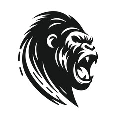 Naklejka premium A black and white silhouette of growling gorilla, minimalist stroke, minimalist art style, vector, isolated, transparent background