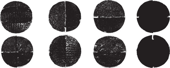Round rough edges badges collection .Grunge set of textured round labels . Pack of vector stickers. Grunge circle stamps, insignias, badges, tags for your design. Grunge textured round rubber stamps