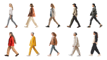 PNG walking diverse women full body element set, transparent background