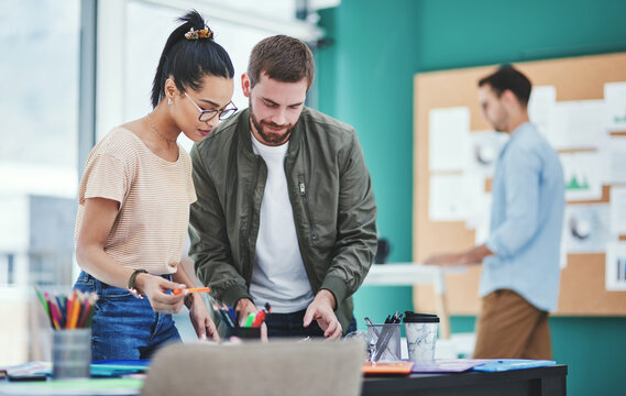 Creative, business people or team planning in meeting for brainstorming idea, brand identity or campaign design. Group, manager or discussion in startup for problem solving, solution or collaboration