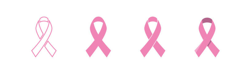 Pink ribbon set icon. Breast cancer awareness symbol. Support for women with cancer. Vector isolated
