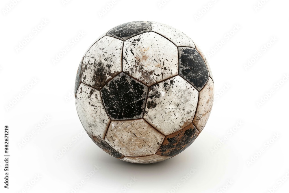 Sticker A worn and stained soccer ball lying on a white background