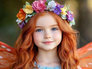 Naklejka premium Little Fairy with Flower Crown