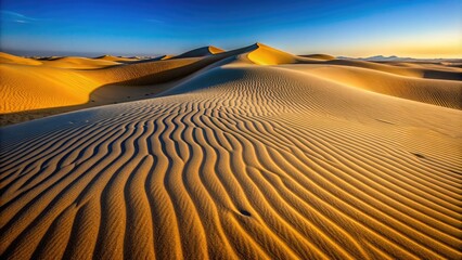Naklejka premium Sand dunes landscape with ripples and shadows , desert, arid, nature, scenic, sand, dunes, landscape, wilderness, tranquil, sunny