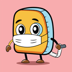 Cute tape measure cartoon wearing a mask character vector illustration 