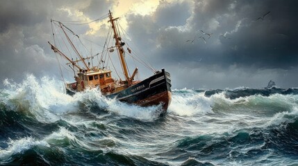 Obraz premium Return of the fishing seiner after the catch