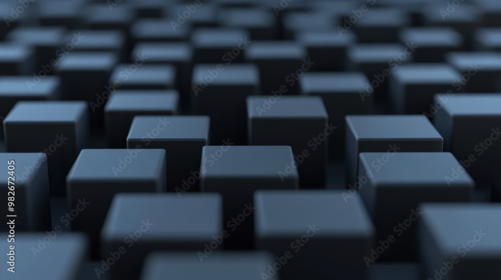 Poster abstract image of a geometric pattern formed by an array of black cubes creating a modern and futuri