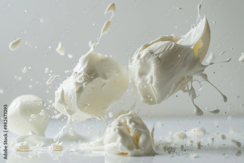 Poster A close-up shot of a white object covered in a generous amount of creamy substance, suitable for use in food or beauty related contexts