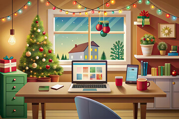 room with christmas tree and gifts