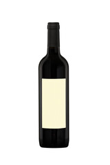 An empty wine bottle featuring a blank label designed specifically for custom branding