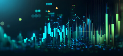 Futuristic Glowing Digital Lines in Green and Blue with an Abstract Data Visualization Theme, Representing Financial Analytics, Technology Innovation, and Digital Transformation