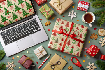 christmas table setting with boxes