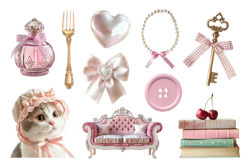 PNG aesthetic pink coquette element set, transparent background