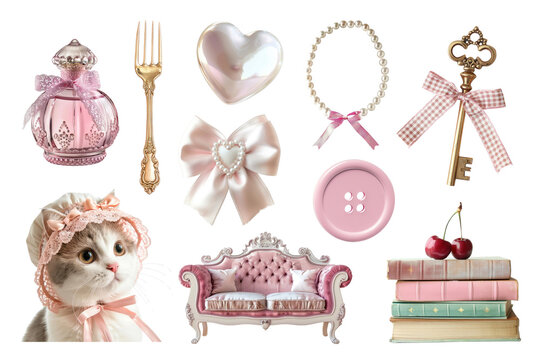 PNG aesthetic pink coquette element set, transparent background