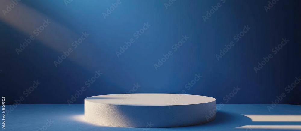 Poster 3d rendering of an empty podium set against a deep blue background ideal for showcasing products