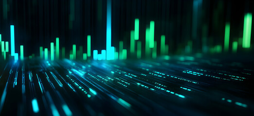 Abstract digital market analysis with green bars
