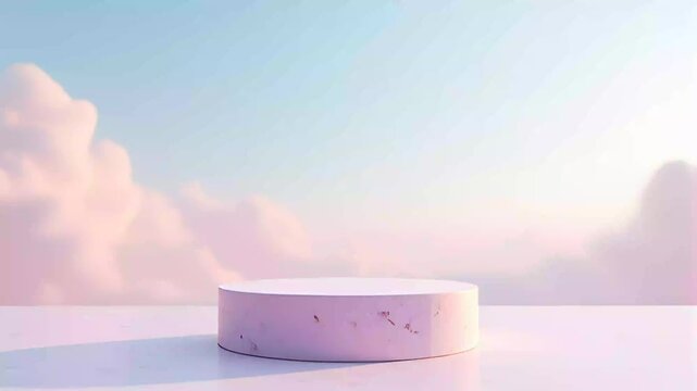 3D podium background with white clouds. 3D podium, booth background, stage, minimalist stage rendering design