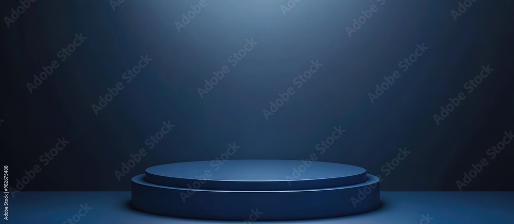 Poster 3d rendering of an empty podium set against a deep blue background ideal for showcasing products