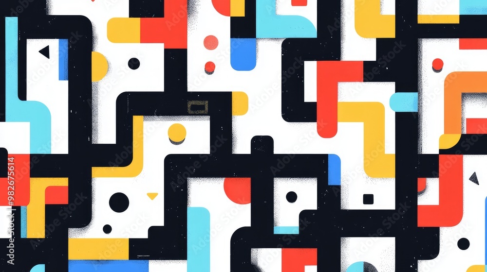 Aufkleber abstract colorful labyrinth design featuring black elements on a white background engaging game conc