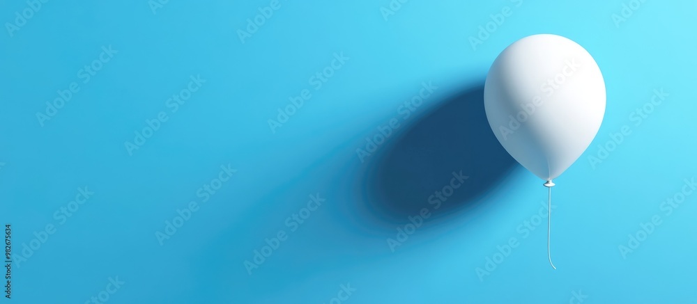Poster single white balloon isolated on a flat blue background casting a shadow creating a 3d visual effect