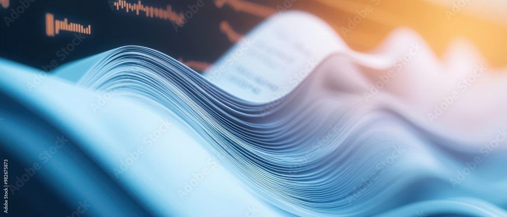 Poster abstract image of flowing paper with gradient tones, perfect for concepts of information, creativity