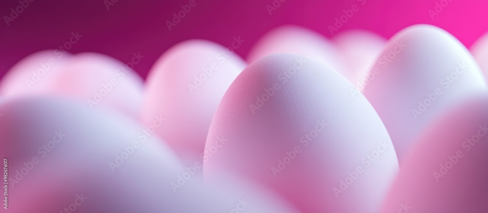Poster close up view of white eggs against a dark magenta backdrop macro shot with selective focus showcasi