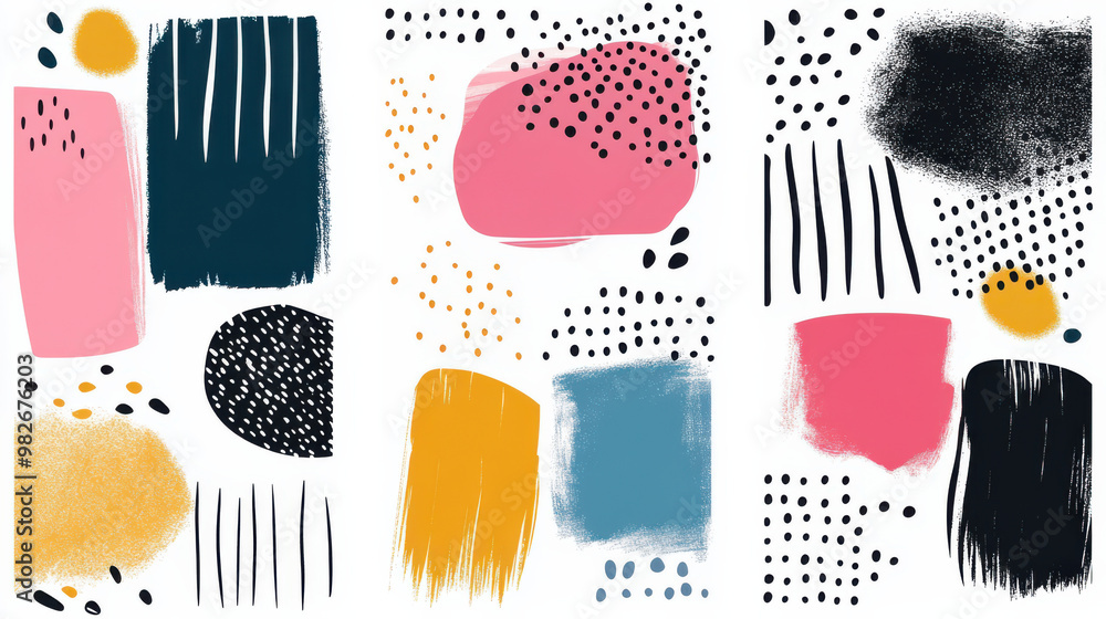 Aufkleber abstract artistic pattern with colorful brush strokes and dots on white background, featuring dynami